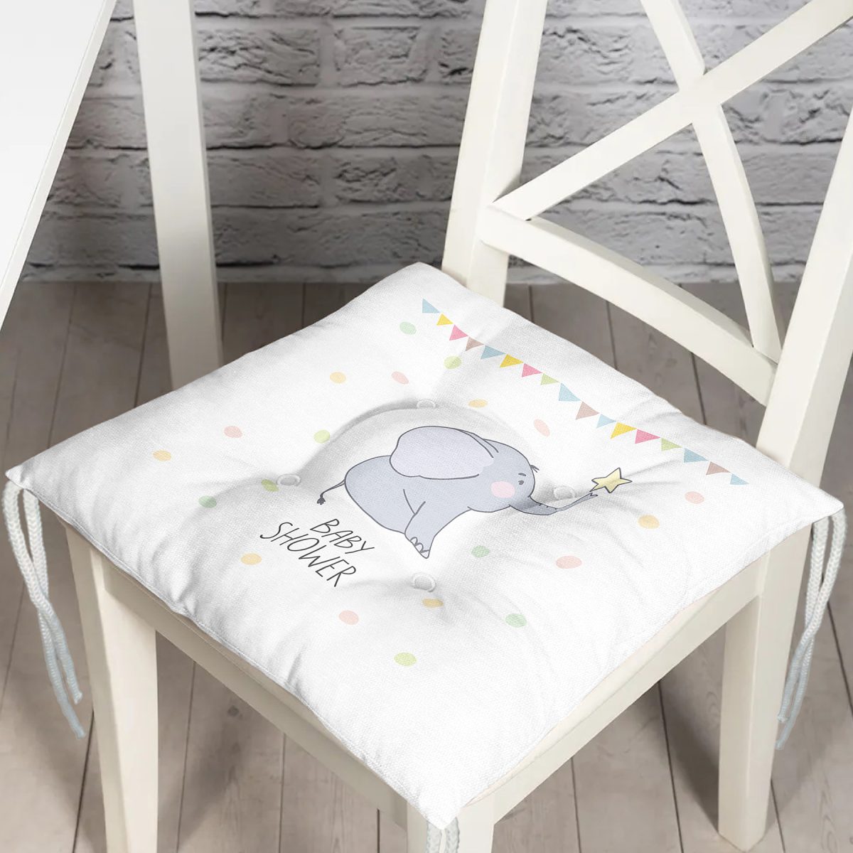 Sevimli Fil Baby Shower Tasarımlı Çocuk Odası Pofuduk Sandalye Minderi Realhomes