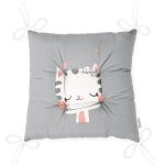 Gri Zeminde Sevimli Kedicik Desenli Modern Pofuduk Sandalye Minderi Realhomes