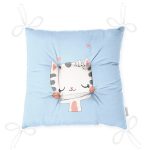 Mavi Zeminde Sevimli Kedicik Desenli Modern Pofuduk Sandalye Minderi Realhomes