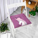 - Pofi-4357-Gorsel-1 - Realhomes Pembe Zeminde Unicorn Desenli Özel Tasarımlı Dijital Baskılı Modern Pofuduk Sandalye Minderi Realhomes