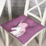 - Pofi-4357-Gorsel - Realhomes Pembe Zeminde Unicorn Desenli Özel Tasarımlı Dijital Baskılı Modern Pofuduk Sandalye Minderi Realhomes