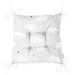 Gri Zeminde Bulut Desenli Özel Tasarımlı Dijital Baskılı Çocuk Odası Pofuduk Sandalye Minderi Realhomes