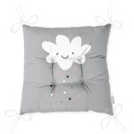 Realhomes Gri Zeminde Gülümseyen Bulut Modern Pofuduk Sandalye Minderi Realhomes