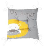 Gri Zeminde Hungry Aslan Motifli Dijital Baskılı Bebek Odası Pofuduk Sandalye Minderi Realhomes