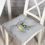 - Pofi-4431-Gorsel - Realhomes Realhomes Gri Zeminde Atkılı Baykuş Desenli Modern Pofuduk Sandalye Minderi Realhomes