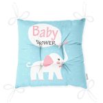 Mavi Zeminli Baby Shower Temalı Özel Tasarımlı Dijital Baskılı Çocuk Odası Pofuduk Sandalye Minderi Realhomes