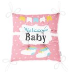 Pembe Zemin Welcome Baby Yazılı Özel Tasarımlı Dijital Baskılı Çocuk Odası Pofuduk Sandalye Minderi Realhomes