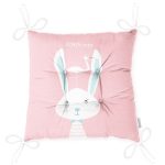 Pembe Zemin Sevimli Tavşan Ve Leylek Desenli Dijital Baskılı Çocuk Odası Pofuduk Sandalye Minderi Realhomes