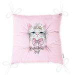 Pembe Zemin Sevimli Kedi Figürlü Özel Tasarımlı Dijital Baskılı Çocuk Odası Pofuduk Sandalye Minderi Realhomes