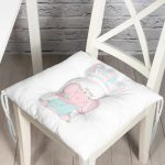 Beyaz Zemin Salıncak Ve Fil Motifli Özel Tasarımlı Dijital Baskılı Çocuk Odası Pofuduk Sandalye Minderi Realhomes