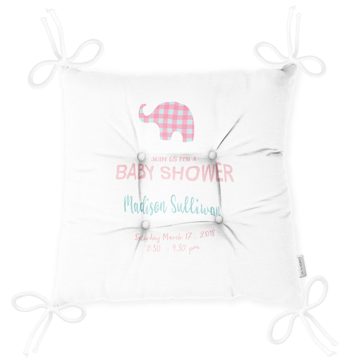 Beyaz Zemin Filli Baby Shower Temalı Dijital Baskılı Çocuk Odası Pofuduk Sandalye Minderi Realhomes