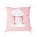 Realhomes Pembe Zeminde Kuğu Motifli Özel Tasarım Modern Pofuduk Sandalye Minderi Realhomes