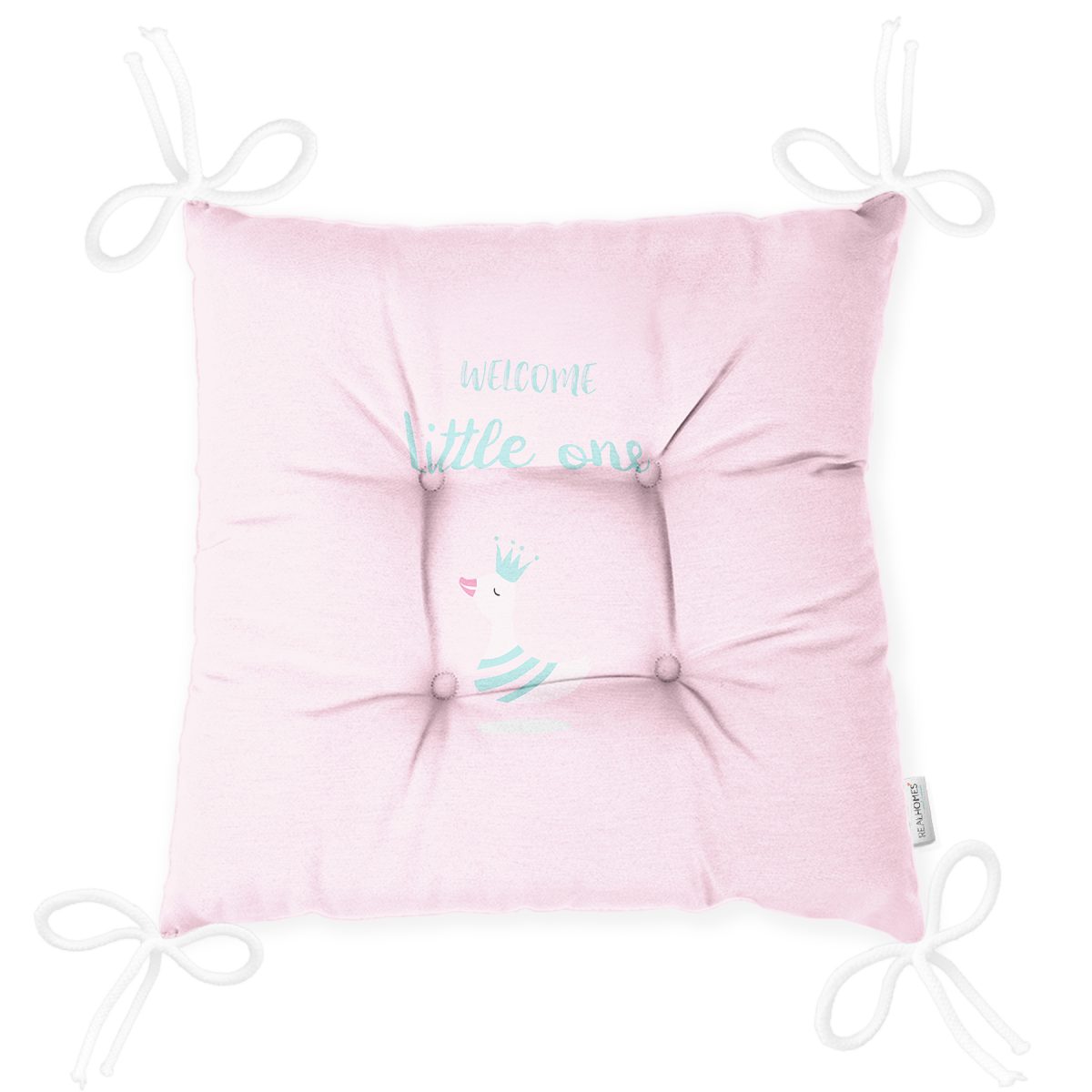 Pembe Zemin Welcome Little One Yazılı Özel Tasarımlı Dijital Baskılı Çocuk Odası Pofuduk Sandalye Minderi Realhomes