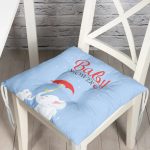 Mavi Zemin Fil Desenli Baby Shower Özel Tasarımlı Dijital Baskılı Çocuk Odası Pofuduk Sandalye Minderi Realhomes