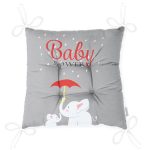 Gri Zemin Fil Desenli Baby Shower Özel Tasarımlı Dijital Baskılı Çocuk Odası Pofuduk Sandalye Minderi Realhomes