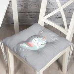 - Pofi-4614-Gorsel - Realhomes  Gri Zemin Sevimli Baykuş Desenli Özel Tasarımlı Dijital Baskılı Çocuk Odası Pofuduk Sandalye Minderi Realhomes
