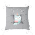 - Pofi-4614-Gorsel-2 - Realhomes  Gri Zemin Sevimli Baykuş Desenli Özel Tasarımlı Dijital Baskılı Çocuk Odası Pofuduk Sandalye Minderi Realhomes