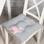 Gri Zemin Baby Shower Yazılı Unicorn Desenli Dijital Baskılı Çocuk Odası Pofuduk Sandalye Minderi Realhomes
