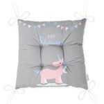Gri Zemin Baby Shower Yazılı Unicorn Desenli Dijital Baskılı Çocuk Odası Pofuduk Sandalye Minderi Realhomes