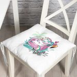 - Pofi-4676-Gorsel - Realhomes Beyaz Zemin Tatil Temalı Unicorn Desenli Dijital Baskılı Modern Pofuduk Sandalye Minderi Realhomes