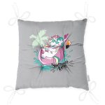 Gri Zemin Tatil Temalı Unicorn Desenli Dijital Baskılı Modern Pofuduk Sandalye Minderi Realhomes