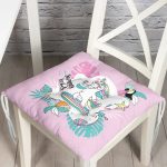 - Pofi-4679-Gorsel - Realhomes Pembe Zemin Tatil Temalı Unicorn Desenli Dijital Baskılı Modern Pofuduk Sandalye Minderi Realhomes
