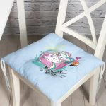 Mavi Zemin Tatil Temalı Unicorn Desenli Dijital Baskılı Modern Pofuduk Sandalye Minderi Realhomes