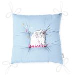 Mavi Zemin Unicorn Ve Yıldız Motifli Dijital Baskılı Modern Pofuduk Sandalye Minderi Realhomes