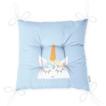 Mavi Zeminde Sevimli Unicorn Desenli Dijital Baskılı Modern Pofuduk Sandalye Minderi Realhomes