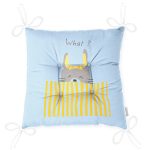 Mavi Zeminde Sarı Kurdeleli Tavşan Desenli Dijital Baskılı Çocuk Odası Pofuduk Sandalye Minderi Realhomes