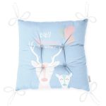 Mavi Zeminde Baby Shower Temalı Geyik Desenli Dijital Baskılı Çocuk Odası Pofuduk Sandalye Minderi Realhomes