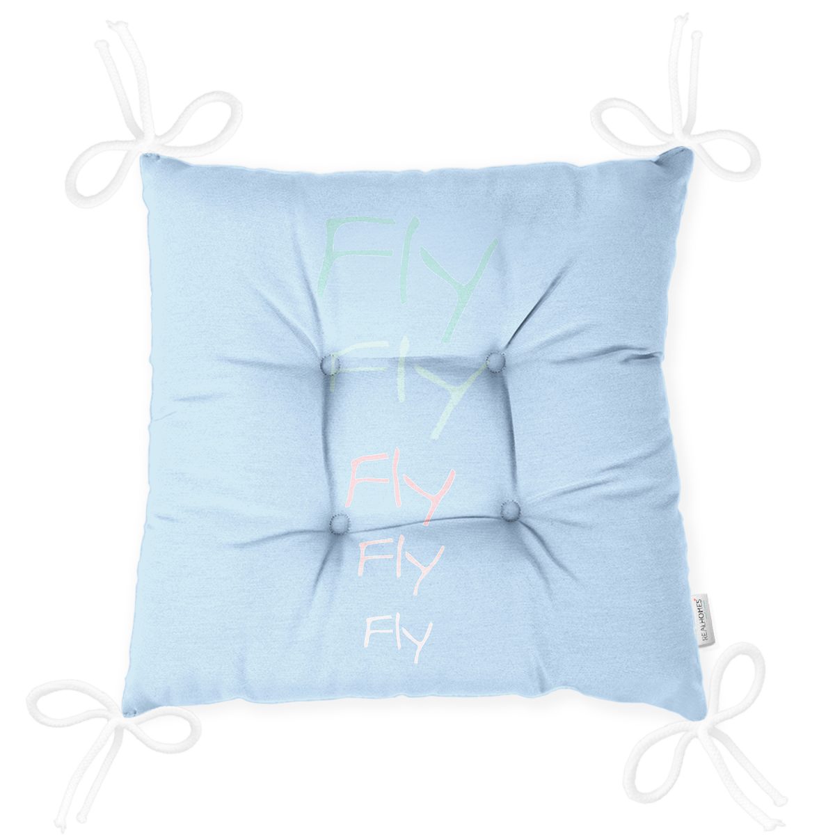 Mavi Zeminde Fly Yazılı Özel Tasarımlı Dijital Baskılı Çocuk Odası Pofuduk Sandalye Minderi Realhomes