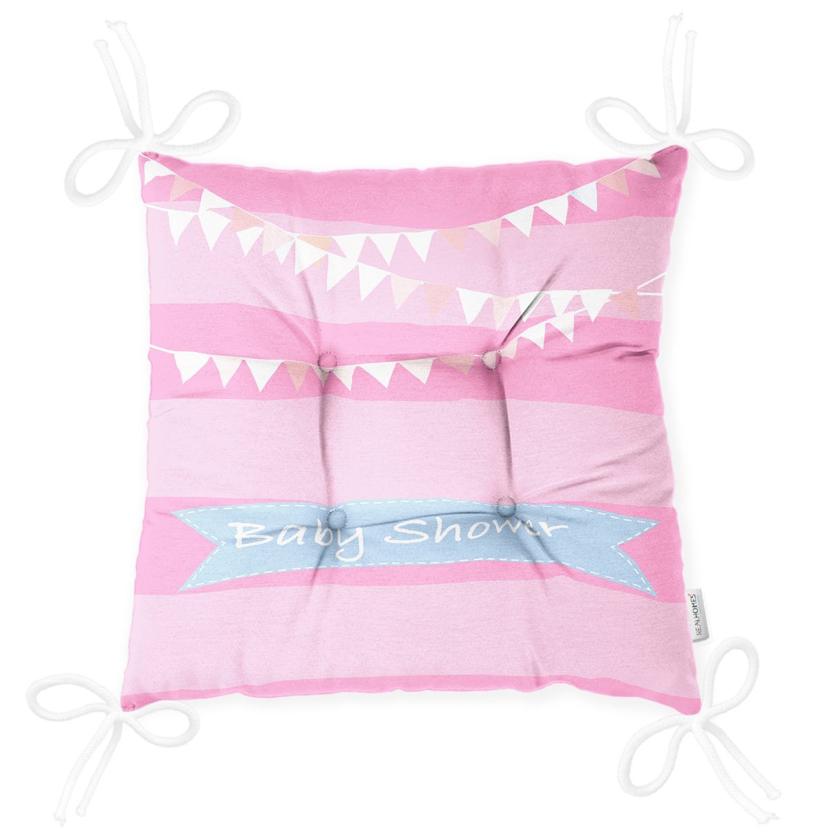 Pembe Çizgili Baby Shower Temalı Çocuk Odası Pofuduk Sandalye Minderi Realhomes