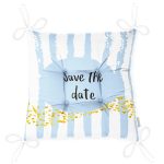 Realhomes Mavi Zeminde Save The Date Motifli Modern Pofuduk Sandalye Minderi Realhomes