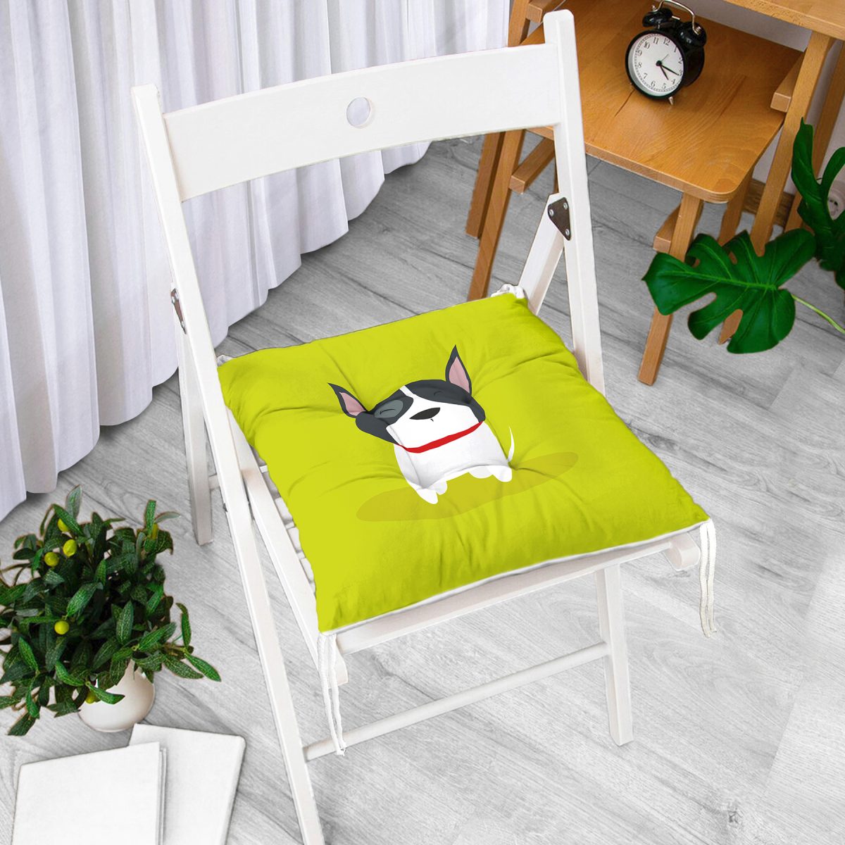 Realhomes Köpek Desenli Dijital Baskılı Modern Pofuduk Sandalye Minderi Realhomes