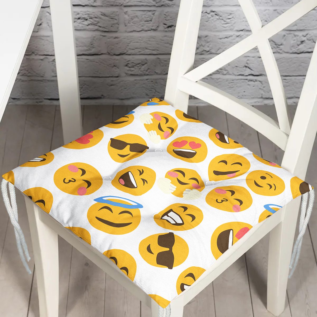 Realhomes Emoji Dijital Baskılı Modern Pofuduk Sandalye Minderi Realhomes