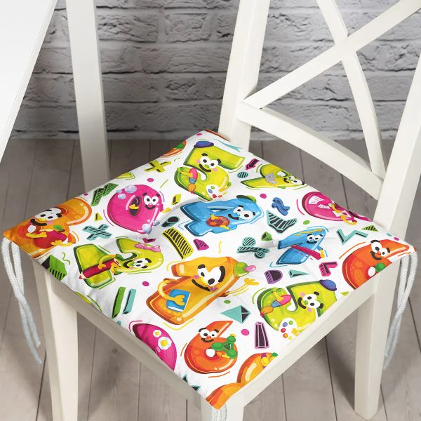 - Pofi-4898-Gorsel - Realhomes  Realhomes Mavi Zeminde Unicorn Gökkuşağı Dijital Baskılı Modern Pofuduk Sandalye Minderi Realhomes