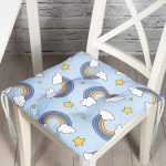 - Pofi-4899-Gorsel - Realhomes  Realhomes Mavi Zeminde Unicorn Gökkuşağı Dijital Baskılı Modern Pofuduk Sandalye Minderi Realhomes