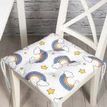 Realhomes Beyaz Zeminde Unicorn Gökkuşağı Dijital Baskılı Modern Pofuduk Sandalye Minderi Realhomes