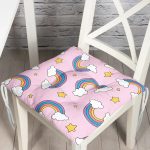 Realhomes Pembe Zeminde Unicorn Gökkuşağı Dijital Baskılı Modern Pofuduk Sandalye Minderi Realhomes