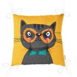 Realhomes Renkli Kedi Dijital Baskılı Modern Pofuduk Sandalye Minderi Realhomes