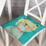 - Pofi-4923-Gorsel - Realhomes Realhomes Renkli Kedi Dijital Baskılı Modern Pofuduk Sandalye Minderi Realhomes