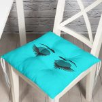 - Pofi-564-Gorsel - Realhomes Turkuaz Zeminde Kirpik Motifli Modern Pofuduk Sandalye Minderi Realhomes