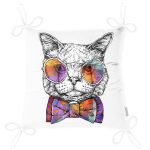 - Pofi-5659-Gorsel-2 - Realhomes Renkli Gözlüklü Siyah Beyaz Kedi Dijital Baskılı Modern Pofuduk Sandalye Minderi Realhomes