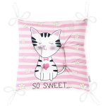 - Pofi-5675-Gorsel-2 - Realhomes So Sweet Pembe Çizgili Sevimli Kedi Modern Pofuduk Sandalye Minderi Realhomes