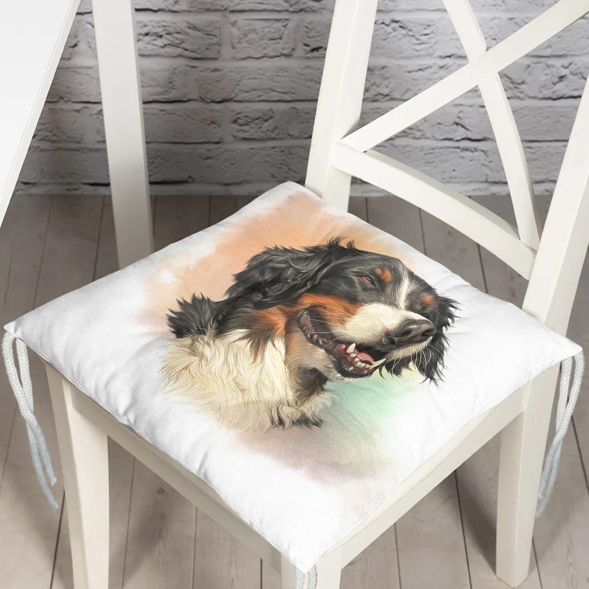 Sevimli Köpek Desenli Dijital Baskılı Modern Pofuduk Sandalye Minderi Realhomes