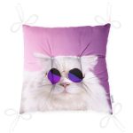 - Pofi-5699-Gorsel-2 - Realhomes Gözlüklü Kedi Desenli Dijital Baskılı Modern Pofuduk Sandalye Minderi Realhomes