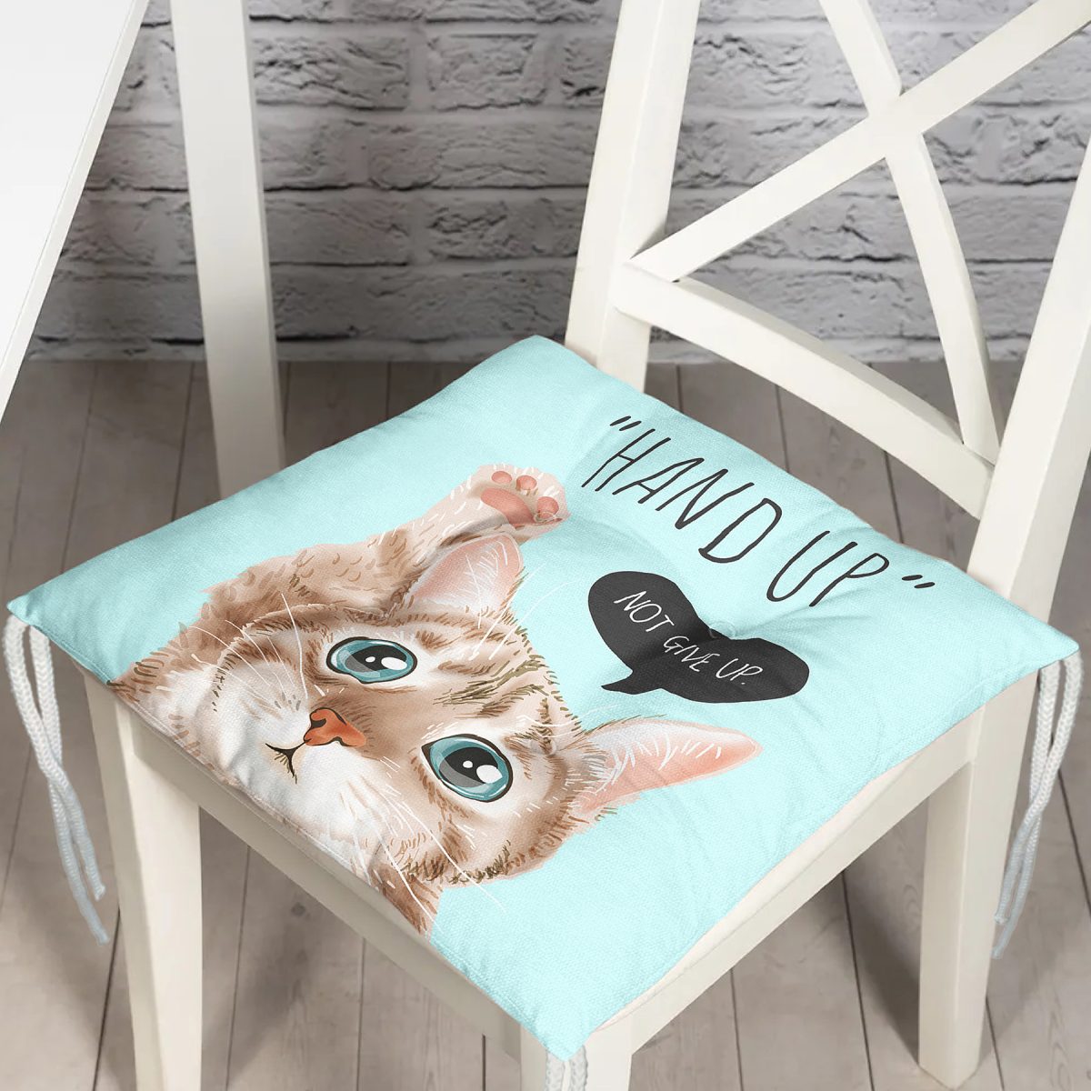 Sevimli Kedi Desenli Dijital Baskılı Modern Pofuduk Sandalye Minderi Realhomes