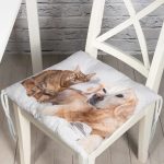 Sevimli Kedi ve Köpek Dijital Baskılı Modern Pofuduk Sandalye Minderi Realhomes