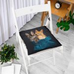 - Pofi-5731-Gorsel-1 - Realhomes  Sevimli Kedi Desenli Dijital Baskılı Modern Pofuduk Sandalye Minderi Realhomes